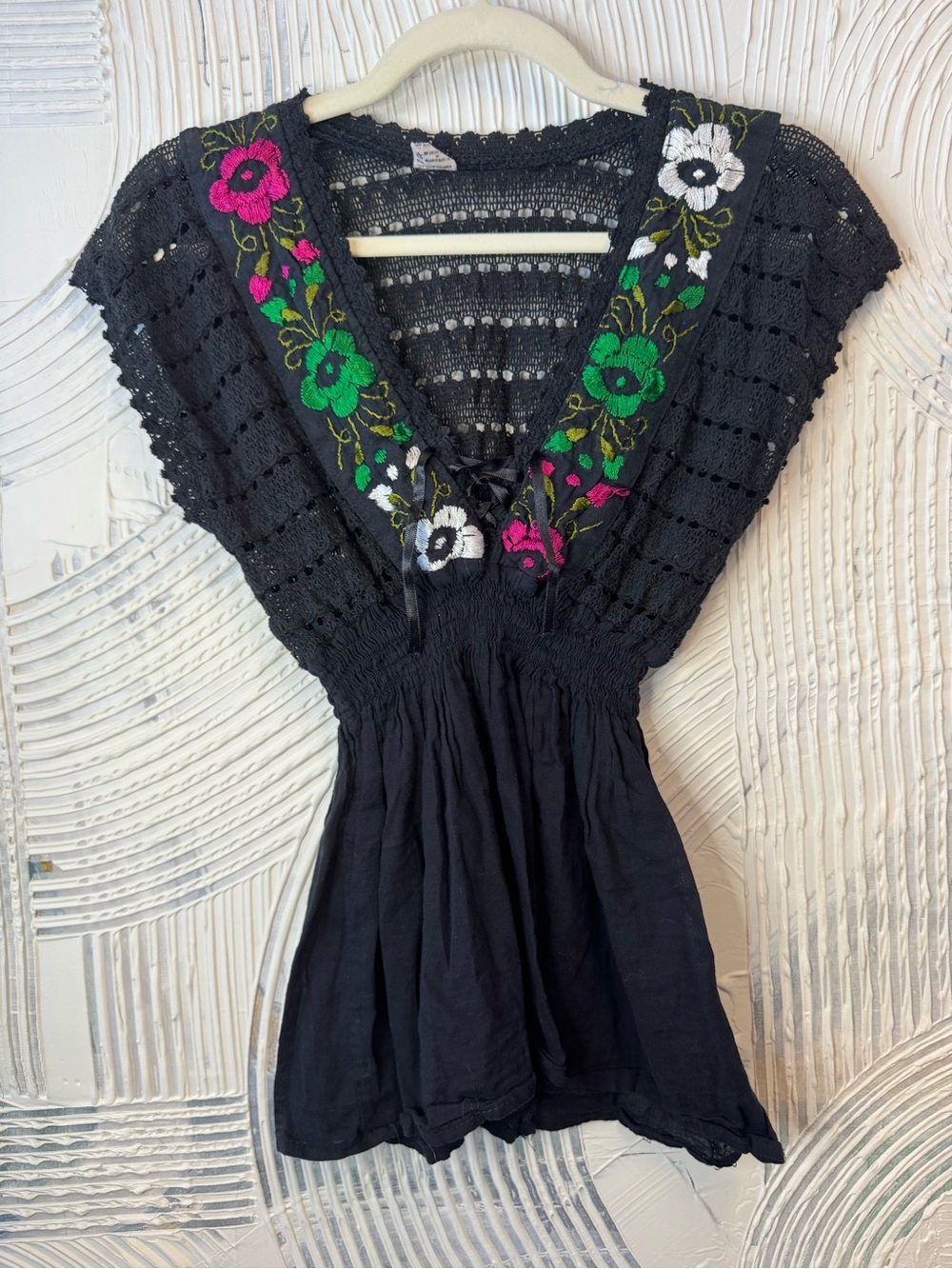 Unlisted Black Tunic with Multicolor Floral Embroidery N0530